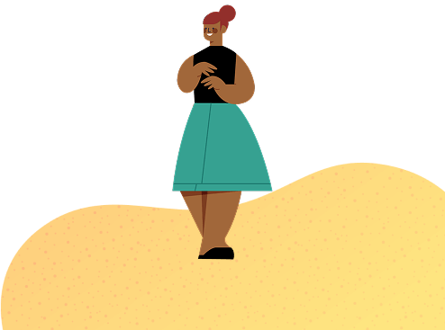 Ilustração de uma mulher em pé sobre fundo amarelo com textura