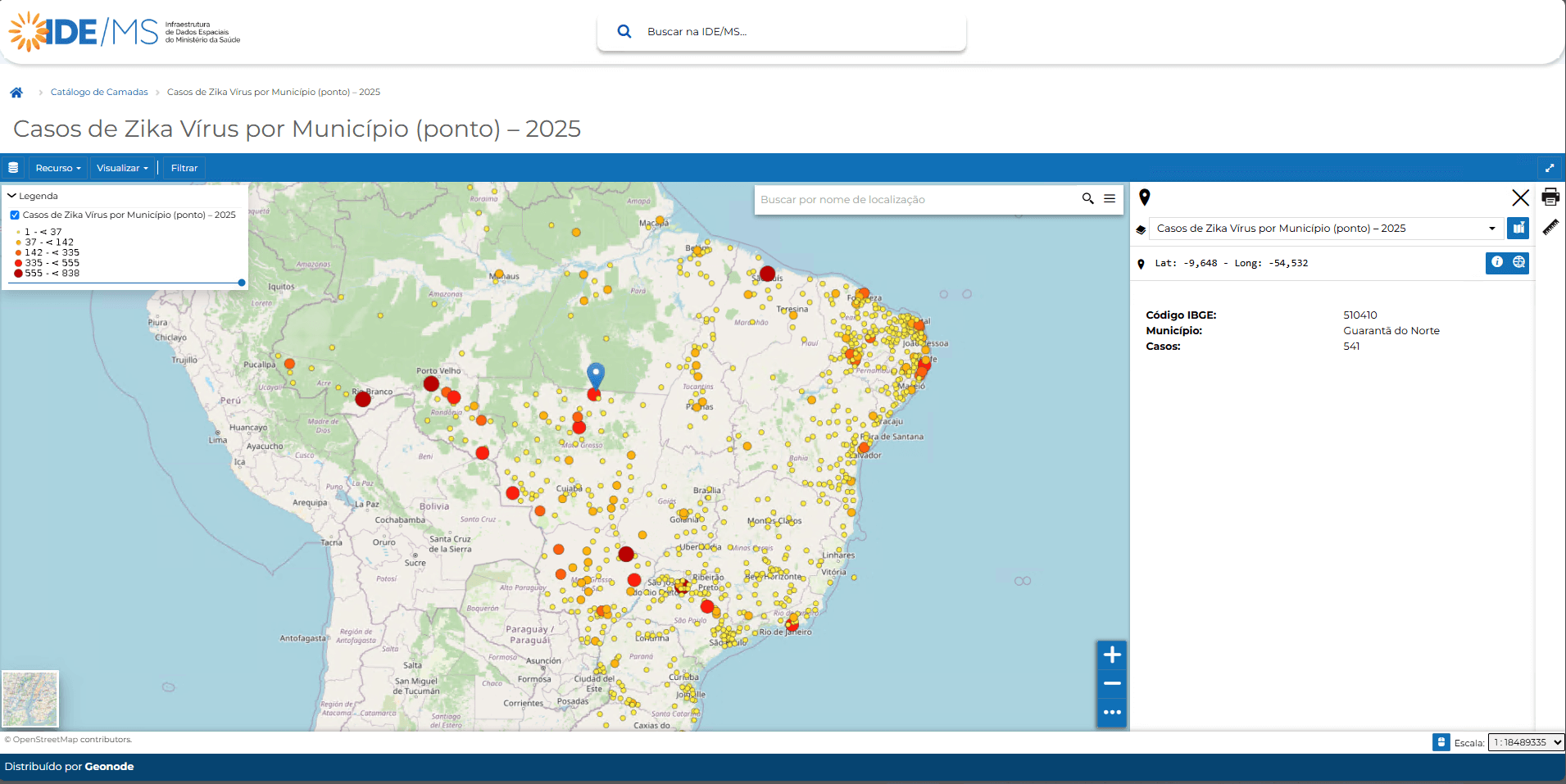 Exemplo de Visualização Vetorial – Ponto classificado (Tamanho)