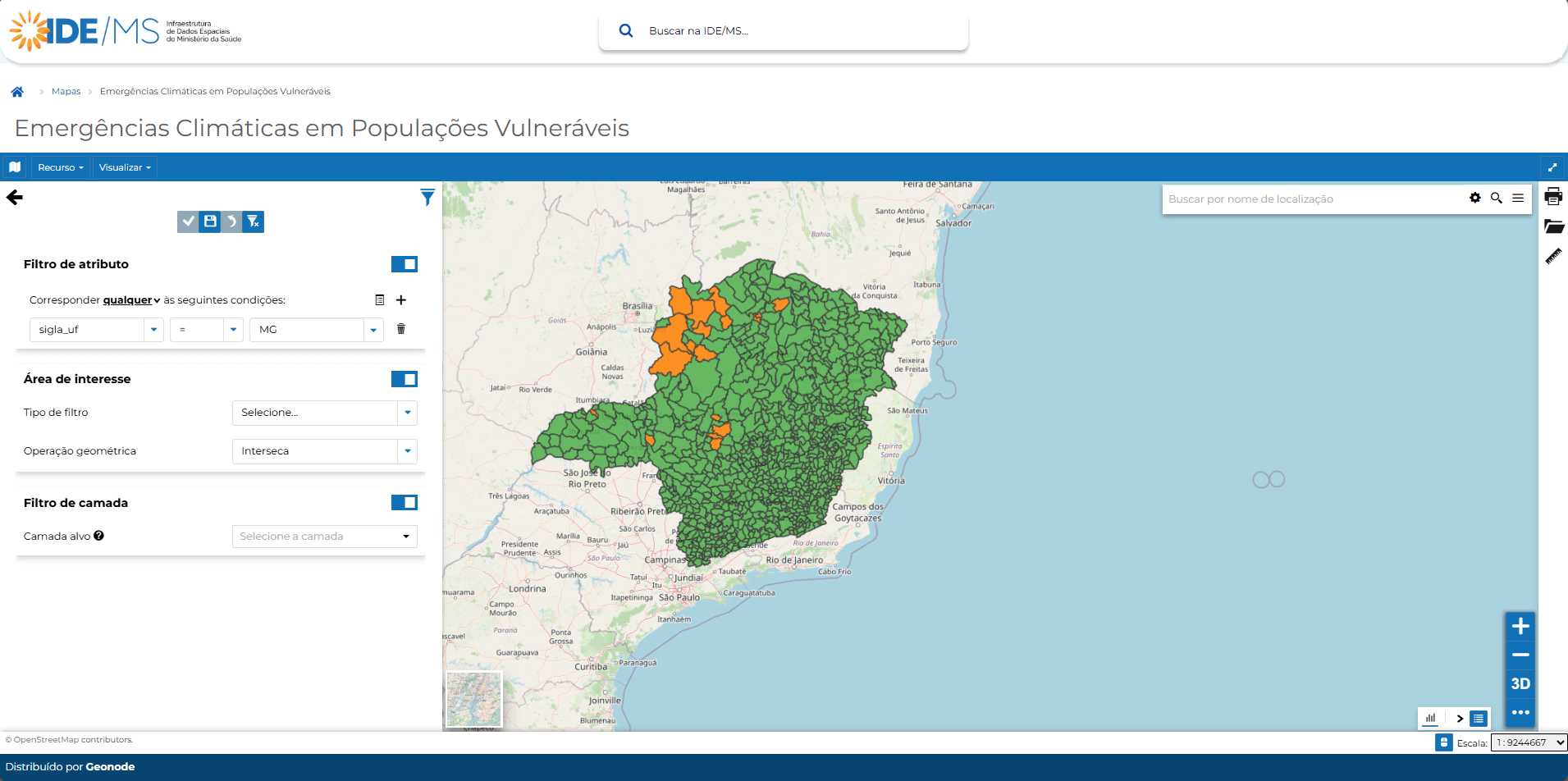 Imagem da interface de Filtros de Dados
