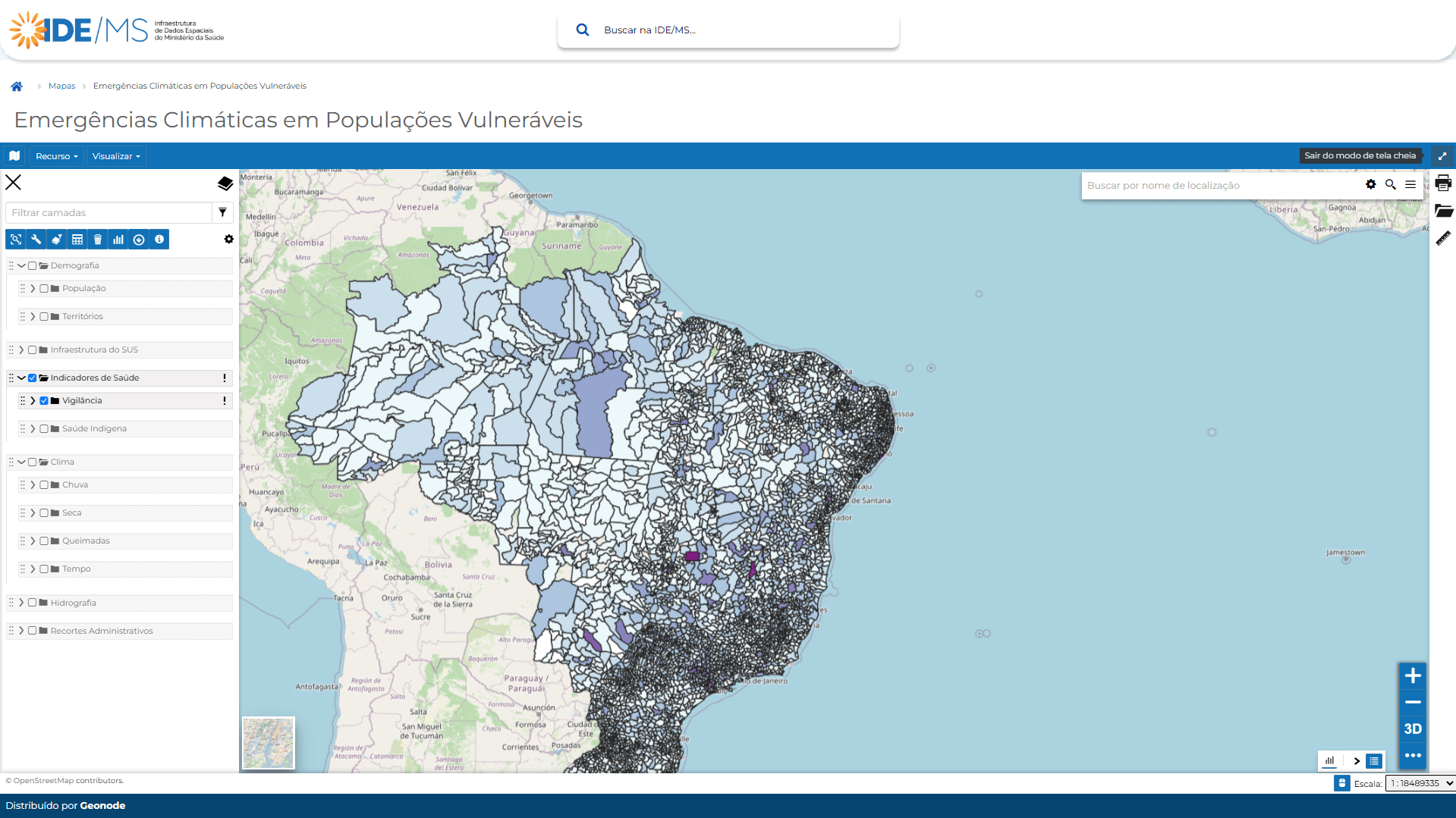 Imagem da interface de Filtros e Seleção de Camadas no Mapa