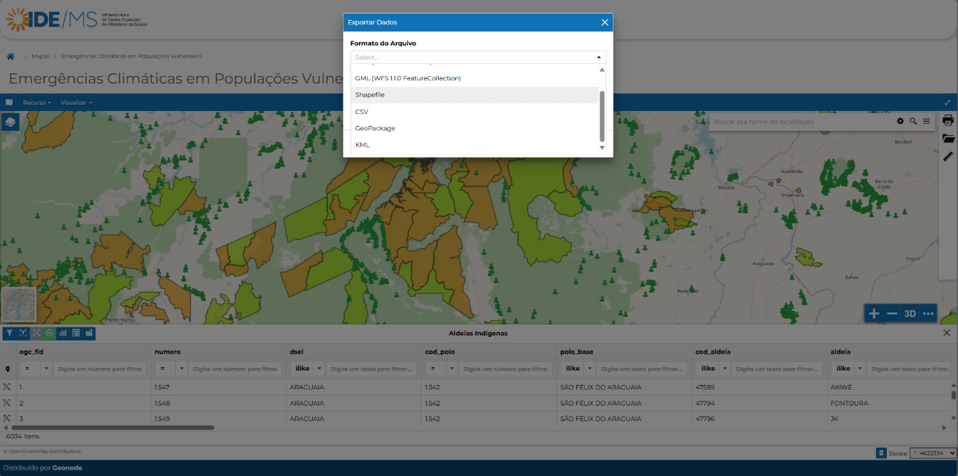 Imagem do menu de Download a partir do Mapa